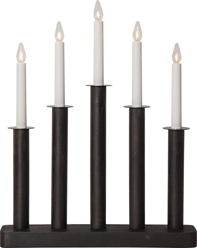 Star Trading kandelaar Plaat, zwart, metaal, 5-pits, hout, 45cm