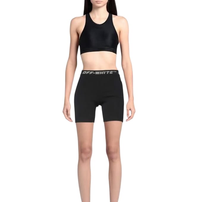 Off White Dames/Dames Logo Ribbed Slim Korte Broek (Zwart/Grijs)
