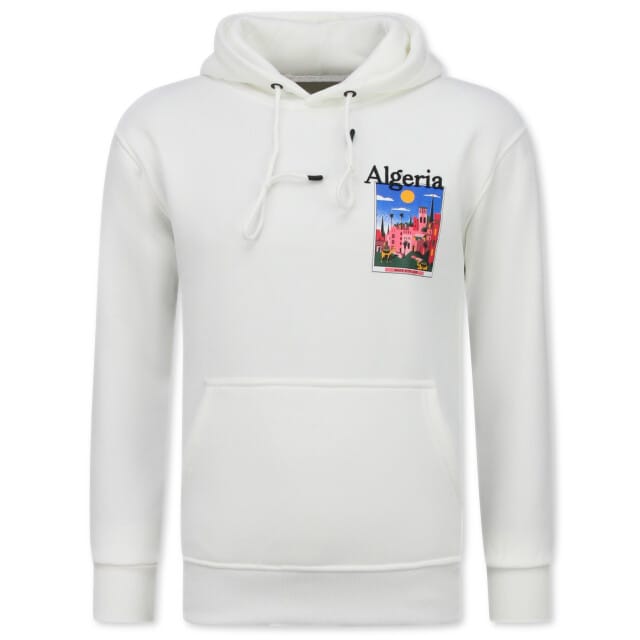 Oversized Hoodie Heren met Capuchon - Algeria Print - Dik Geweven - 5813 - Wit