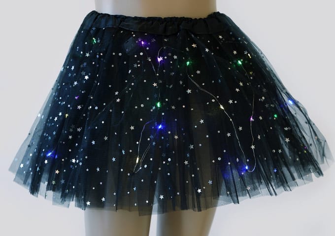 Glitter Rokje - LED Verlichting - Tule - Kindermaat - One Size - Zwart