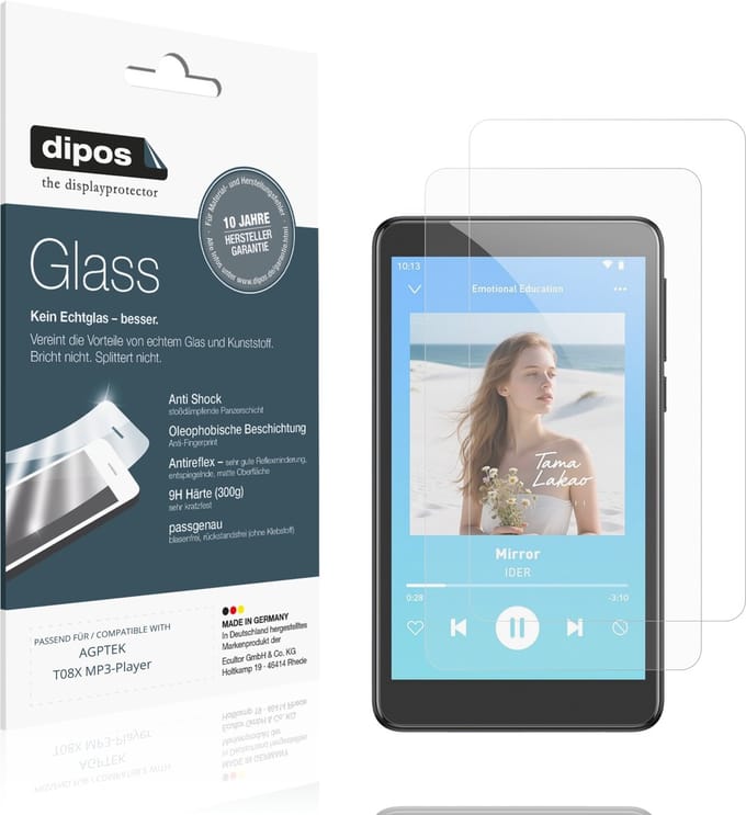 dipos – 2x Matte Pantserfolie geschikt voor AGPTEK T08X MP3-Player | 9H Screenprotector