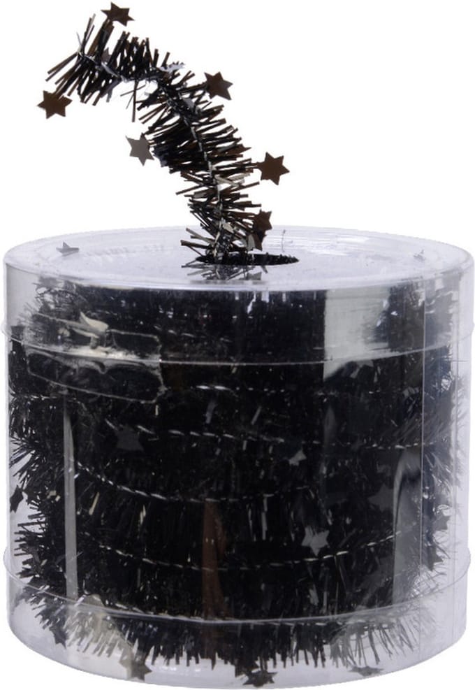 Decoris kerstslinger - 2x - met sterren - zwart - lametta - 700 cm - Kerstversiering slingers
