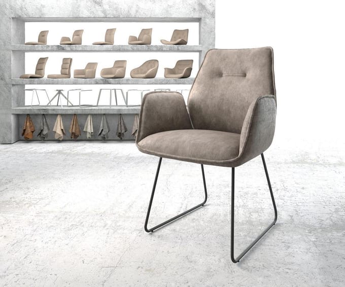 Gestoffeerde-stoel Zoa-Flex slipframe zwart microvelours taupe vintage pocketveer kern