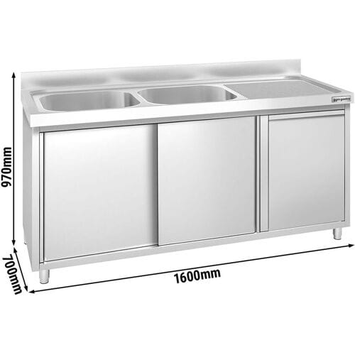 GGM Gastro Spülschrank PREMIUM - 1600x700mm - mit Abfallbehälter & 2 Becken links