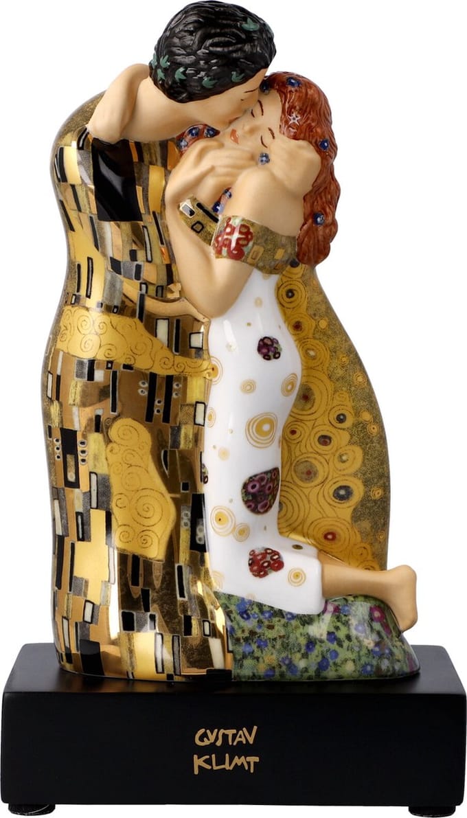 Goebel - Gustav Klimt | Decoratief beeld / figuur De Kus | Porselein - 18cm - met echt goud