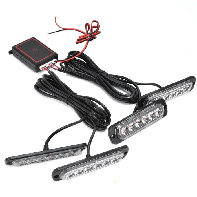 Auto 4x6LED Synchroon Rood Blauw Stroboscoop Flitslicht LED Noodwaarschuwingslamp 12V met Afstandsbediening black