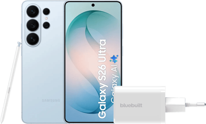 Samsung Galaxy S26 Ultra 1TB Lichtblauw 5G + BlueBuilt Oplader 65 Watt Wit