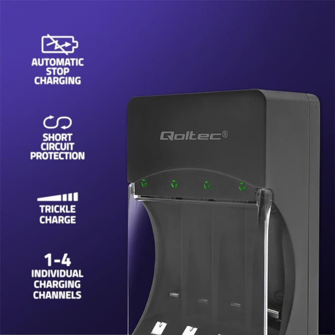 Qoltec Ni-MH Type R03 AAA R6 AA batterijlader