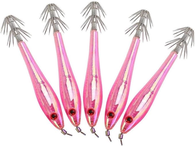 Vissen Kunstaas Set - Plastic Aas Inktvis - Vissen Op Zeebaars - Dubbele Scherpe Vork - 5 stuks - Roze