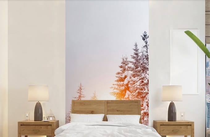 Behang - Fotobehang Zon - Bomen - Sneeuw - Breedte 120 cm x hoogte 240 cm