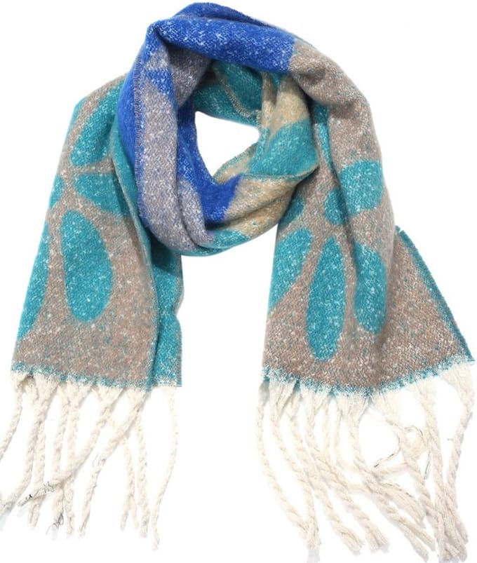 Wintersjaal - bloemen design - blauw/grijs - 190x40cm - zachte sjaal