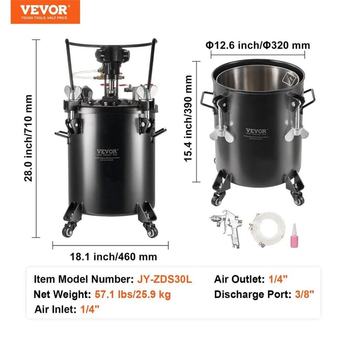 Réservoir à pression pour peinture en aérosol 30 L / 7,5 gal Agitation entièrement automatique 70 psi
