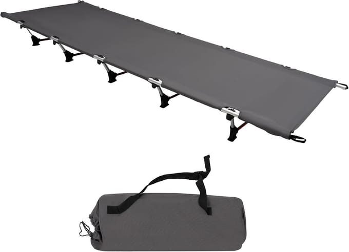 Veldbed Inklapbaar - Logeerbed Camping - Outdoor Rusten - Lichtgewicht Met Tas - 190x65cm - Grijs