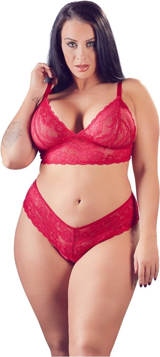 Cottelli Plus Size –  Lingerie Set met Open String voor Uitstraling vol Passie – Maat 2XL – Rood