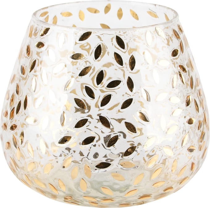 Dekoratief | Theelichthouder 'Golden Leaf', glas, 14x14x14cm | A248444