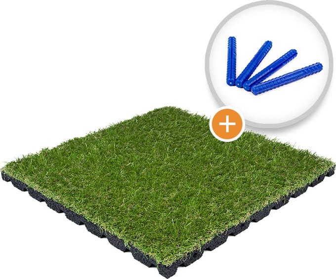 Rubbermagazijn - Kunstgras tegels - Per 1 m² - 4 stuks - 50x50cm - Dikte 2,5 cm
