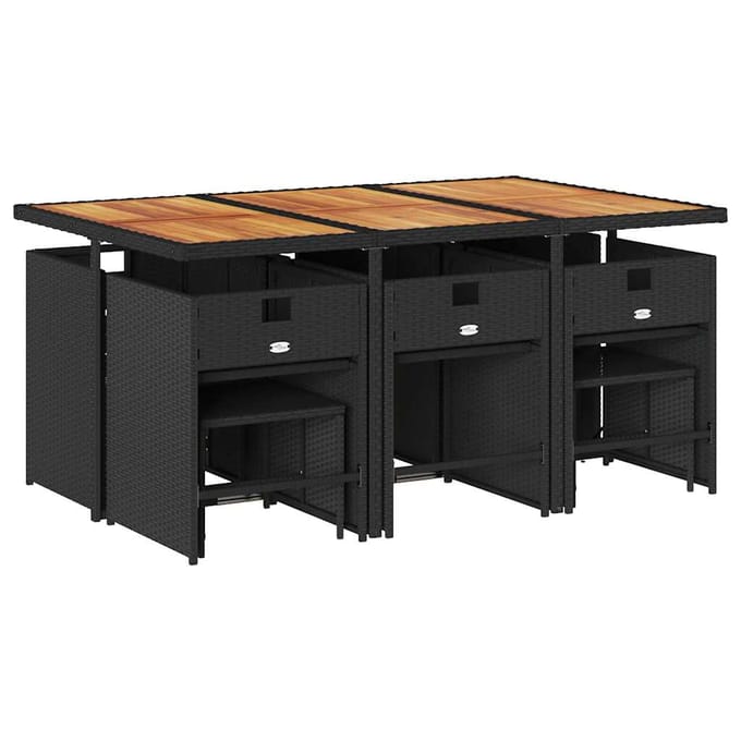 vidaXL - 11-delige - Tuinset - met - kussens - poly - rattan - zwart