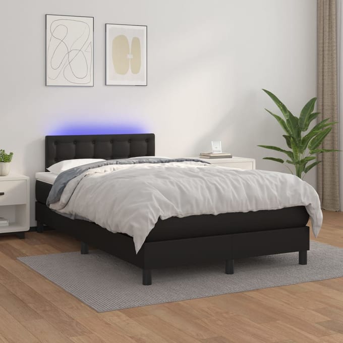 vidaXL - Boxspring - met - matras - en - LED - kunstleer - zwart - 120x200 - cm