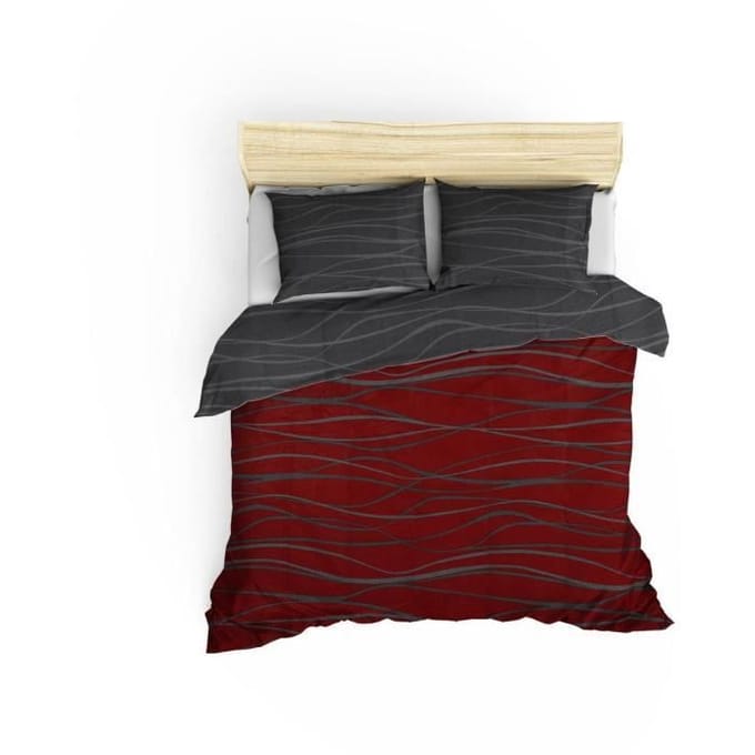 Parure de lit - 1 housse de couette 220 x 240 cm + 2 taies d'oreiller 60 x 60 cm - 65% coton, 35% polyester - Rouge rouge