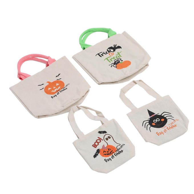 4 Stuks Trick Or Treat Canvas Draagtas Snoepjes Snacks Schoudertas Handtas Party Cadeautas white