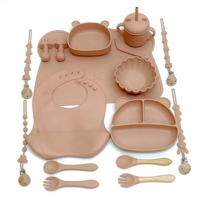 Ensemble de vaisselle pour enfants en silicone avec ventouses, anti-chute, set de vaisselle à compartiments pour bébé bleu marine