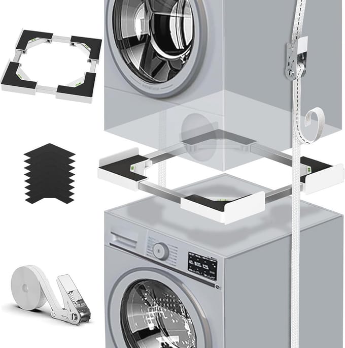 Universele stapelset voor wasmachine en droger met diepteverstelling en antislippads