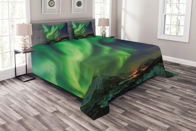 ABAKUHAUS Noorwegen Dagdeken Set – 220x220 cm – limegroen en lavendel
