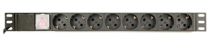 19 inch stekkerdoos | schakelaar | CEE 7/7 - 8x CEE 7/3 | 1U | zwart | 3 meter