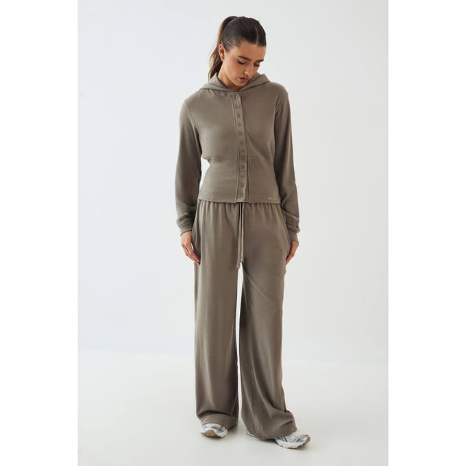 Dames DSGN Studio Heavy Rib Rechte Pijp Jogger | Gewassen Kaki | Maat: Medium