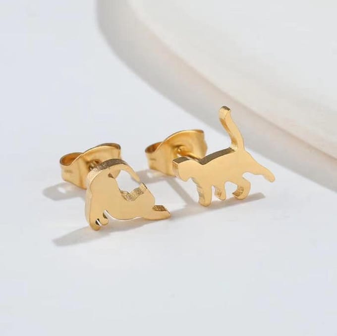 Gading® Oorknopjes - RVS dames Oorknoppen met kat-10mm*5mm-goud