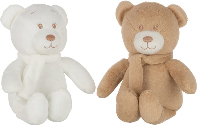 J-Line knuffel Beer - polyester - wit/beige - 2 stuks