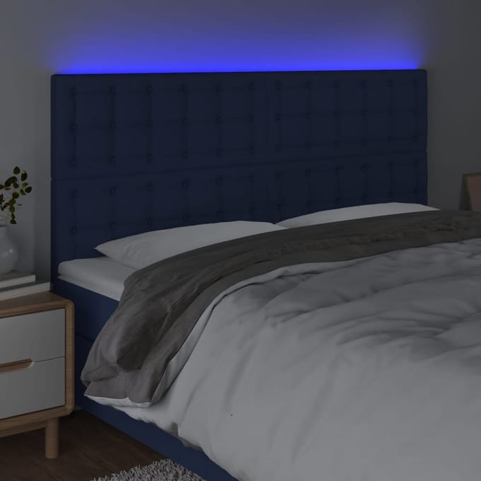 vidaXL - Hoofdbord - LED - 200x5x118/128 - cm - stof - blauw