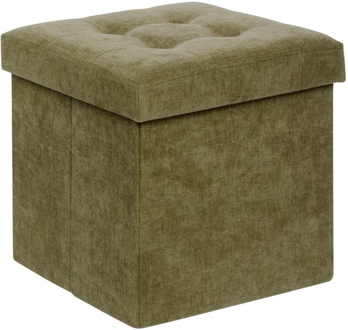 Atmosphera Poef - donkergroen - 38 x 38 cm - mdf/fluweel - hocker - opbergbox - opvouwbaar