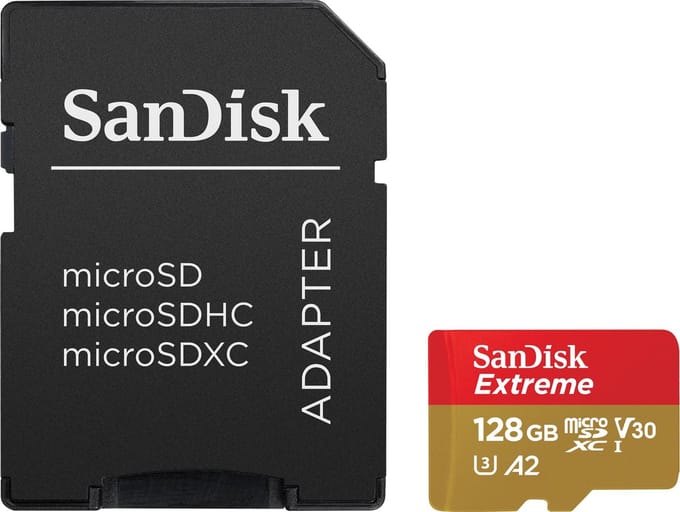 SanDisk Extreme MicroSDXC 128GB - U3 V30 A2 - 160MB/s - GN6MA - met adapter