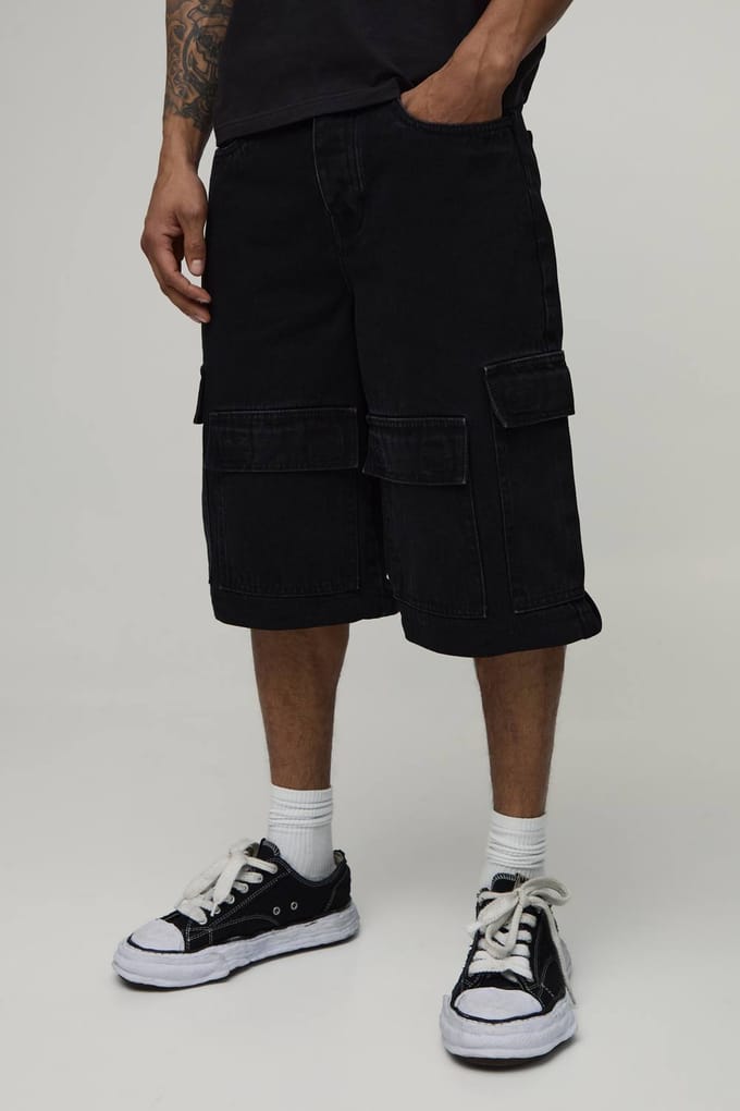 Wijde Cargo Jeans Met Ritssluiting Afneembare Pijpen | Washed Black | Size 34