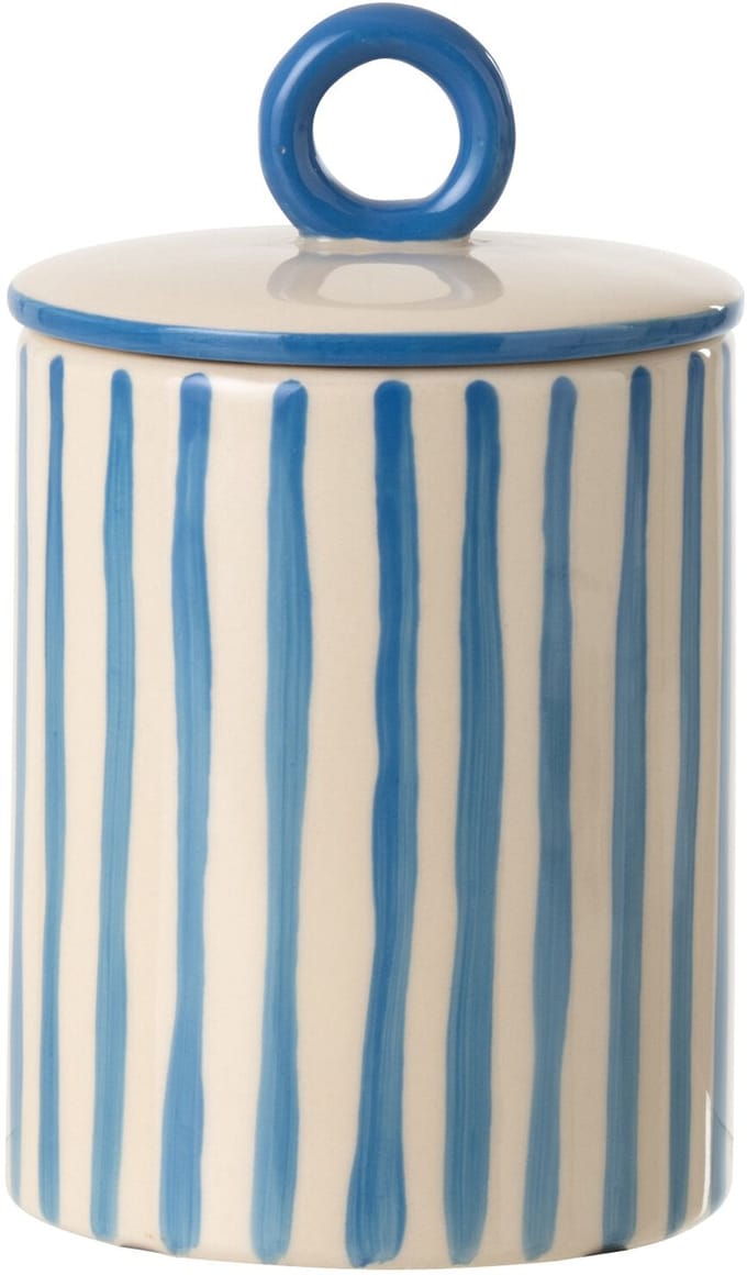 J-Line voorraadpot Gestreept - keramiek - wit/blauw