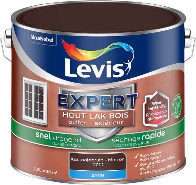 Levis - Expert Hout Lak Buiten Sneldrogend Satin - Kastanjebruin - 2,5 L