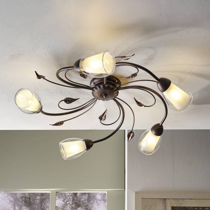 ONLI Plafondlamp Liliana, 5-lamps, zwart, roségoud, metaal