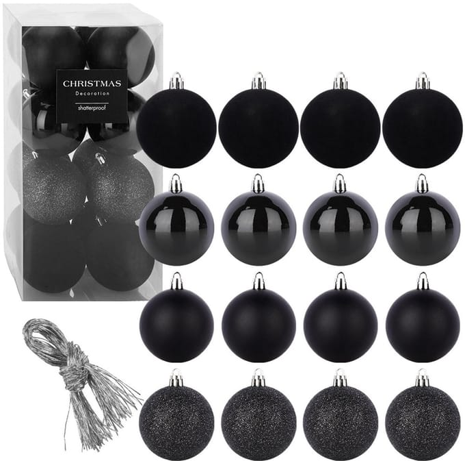 Kerstballen Set Onbreekbaar Zwart 8 cm 16 stuks - Kerstdecoratie
