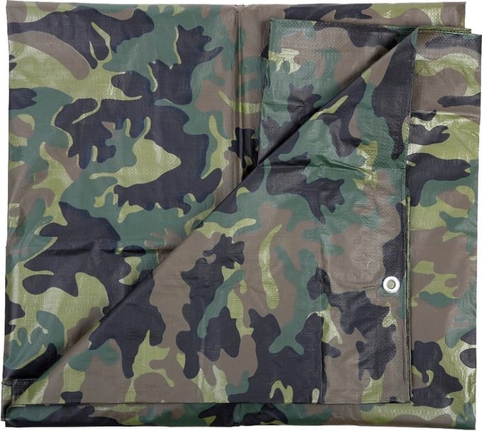 MFH Afdekzeil, PE, Woodland camo, metaalogen, 200x300CM