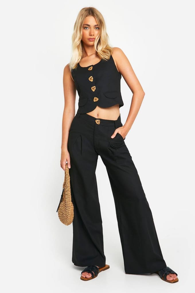 boohoo Dames Linnen-look Scoop Neck Gilet | Black | Maat: 14
