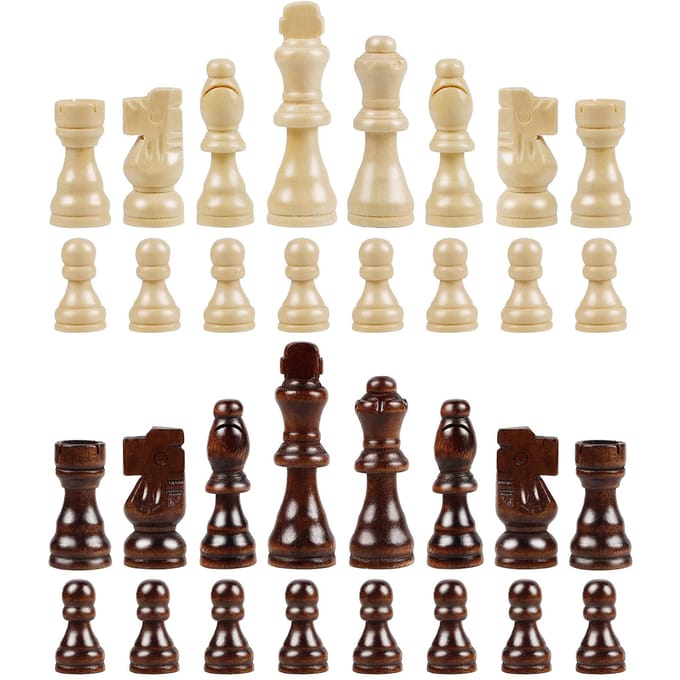 Pièces d'échecs internationales de remplacement en bois, 32 pièces beige