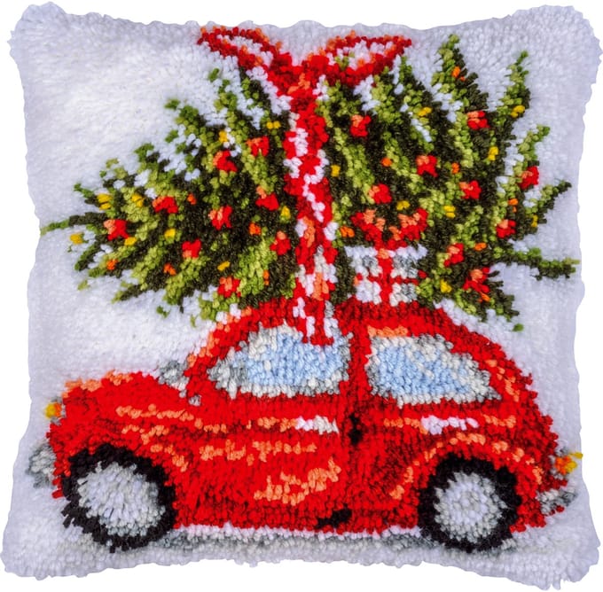 Vervaco - Knoopkussen kit - 40 x 40cm - Kerst - Kerstauto - PN-0221691