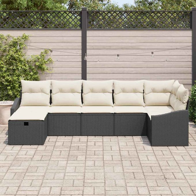 vidaXL Bankstel met kussen 7 pcs poly rattan