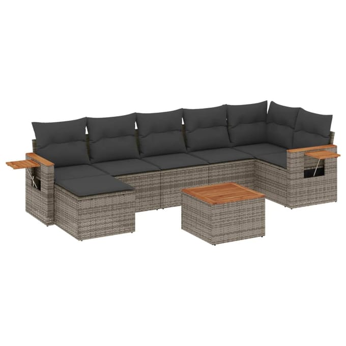 vidaXL - 8-delige - Loungeset - met - kussens - poly - rattan - grijs