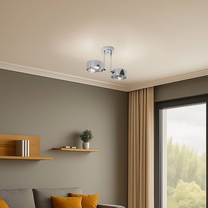 Argon Plafondlamp Mado, staal chroomkleurig, glas rookkleurig, 2-lamps