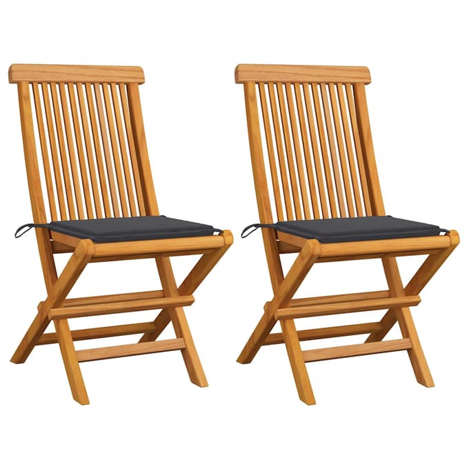vidaXL - Inklapbare - stoelen - 2 - st - met - antracietkleurige - kussens