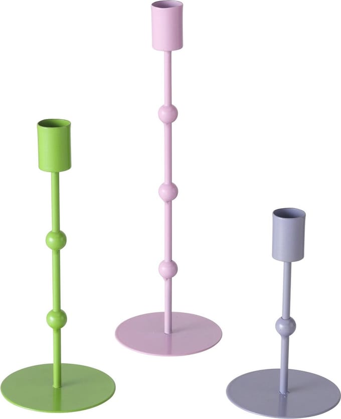 Set van 3 moderne metalen kandelaars groen-grijs-roze