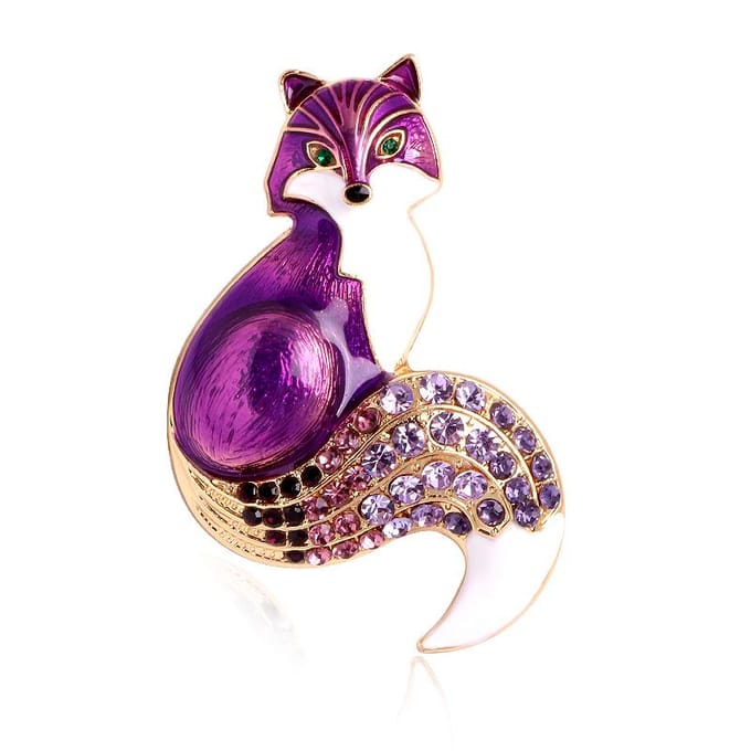 Broches de renard en émail strass pour femmes, broche décontractée de fête animale, cadeaux violet