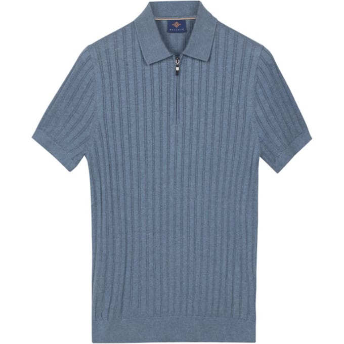 Baileys Polo Zip Collar Drop Needle Knit Stripe Texture Riviera Blue / male
